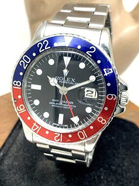 Rolex Men's Watch 1675 GMT Master Automatic Vintage 1968 Black Dial Pepsi Bezel